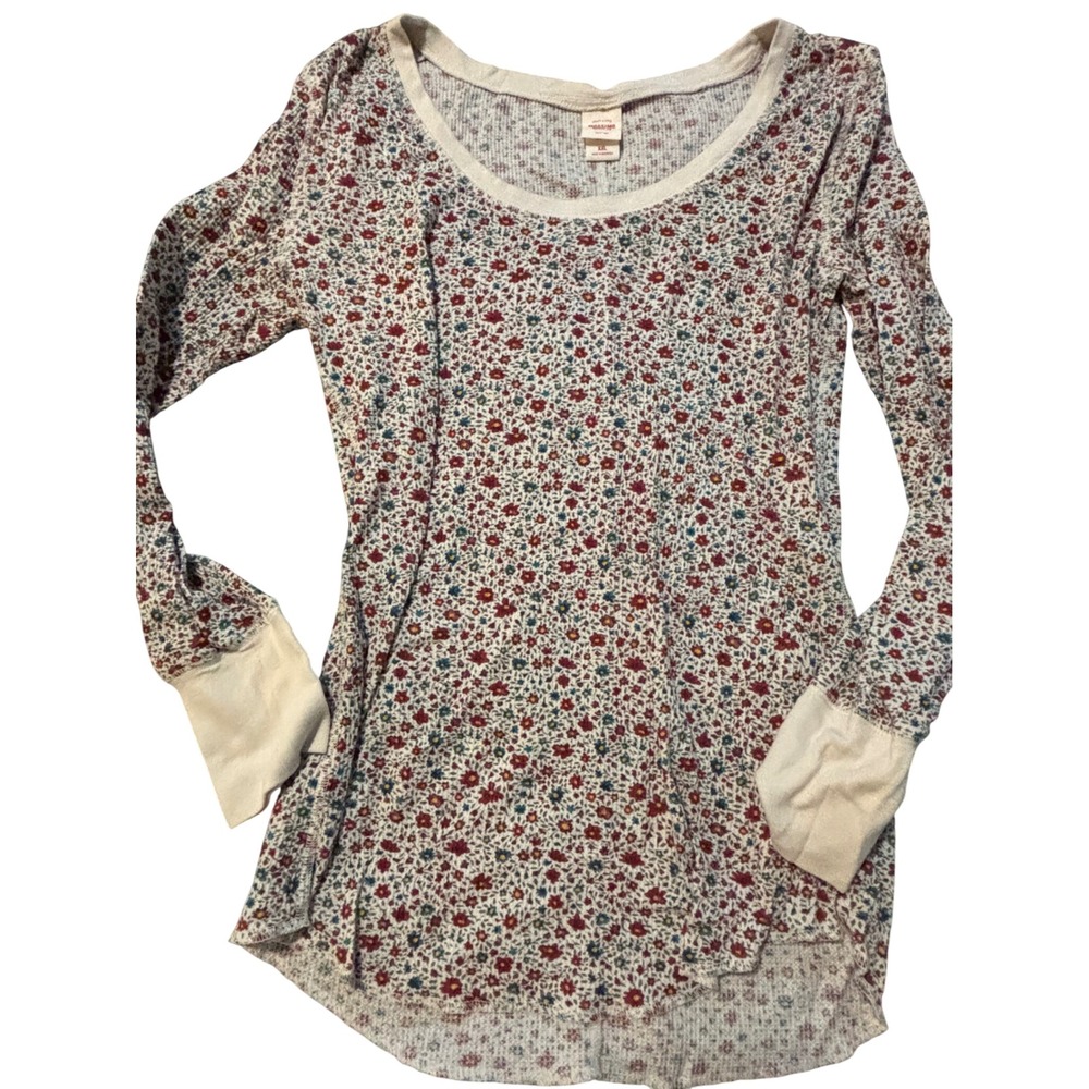 Y2K Mossimo Supply Co Womens XXL Floral Waffle Knit Thermal Long Sleeve Top